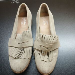 Seychelles Anthropologie Tan Suede Fringe Loafers Sz 9